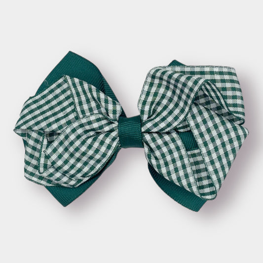 Green Gingham Double Bow