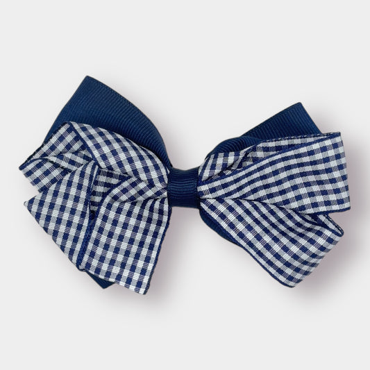 Navy Gingham Double Bow