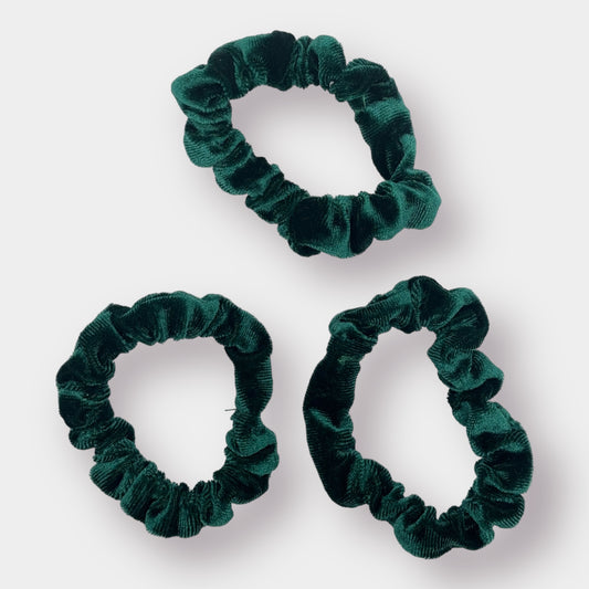 Green Velvet Scrunchies - 3 Pack
