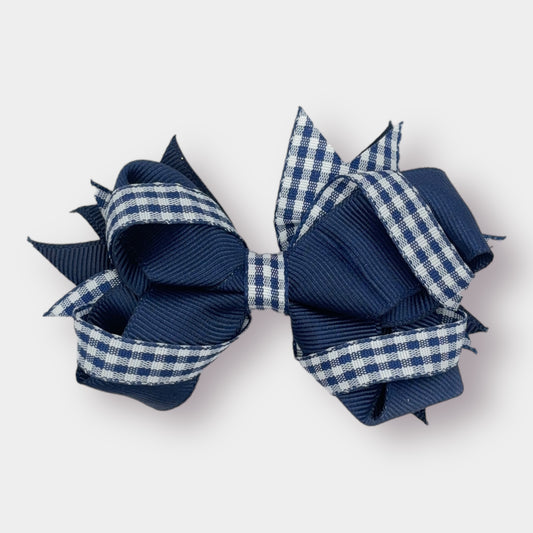 Navy Gingham Ribbon Bow